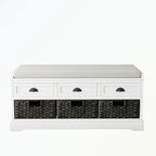 Wood Storage Bench with 3 Drawers and 3 Baskets