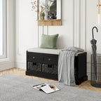 Wood Storage Bench with 3 Drawers and 3 Baskets