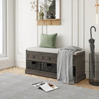 Wood Storage Bench with 3 Drawers and 3 Baskets
