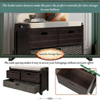 Wood Storage Bench with 2 Woven Baskets by Harper&Bright Designs