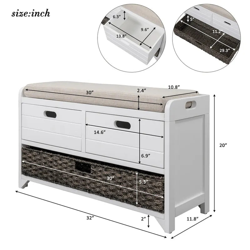 Wood Storage Bench with 2 Woven Baskets by Harper&Bright Designs