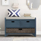 Wood Storage Bench with 2 Woven Baskets by Harper&Bright Designs
