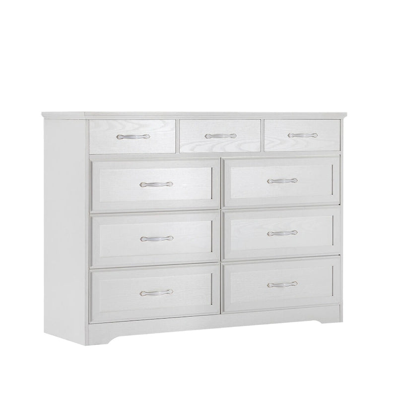 Bedroom dresser, 9 drawer long dresser with antique handles, wood chest of drawers for kids room, living room, entry and hallway