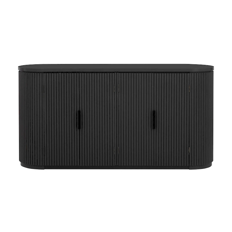 Vertical Striped Door Storage Cabinet with Metal Handles, Adjustable, Suitable for Study, Entryway and Living Room