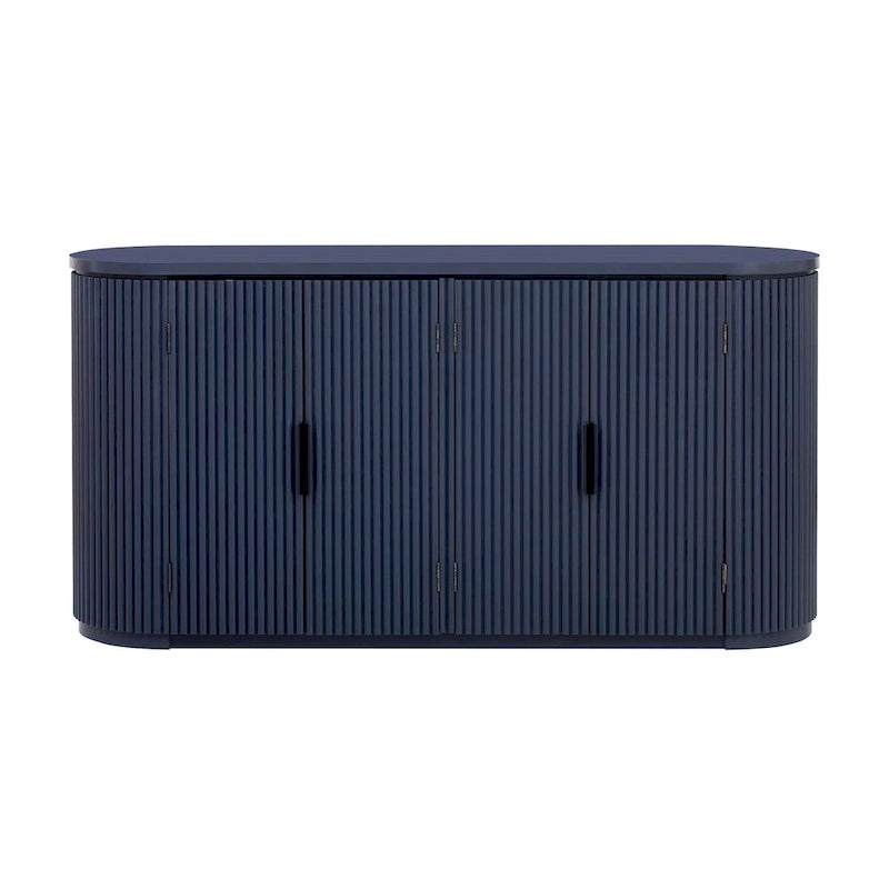 Vertical Striped Door Storage Cabinet with Metal Handles, Adjustable, Suitable for Study, Entryway and Living Room