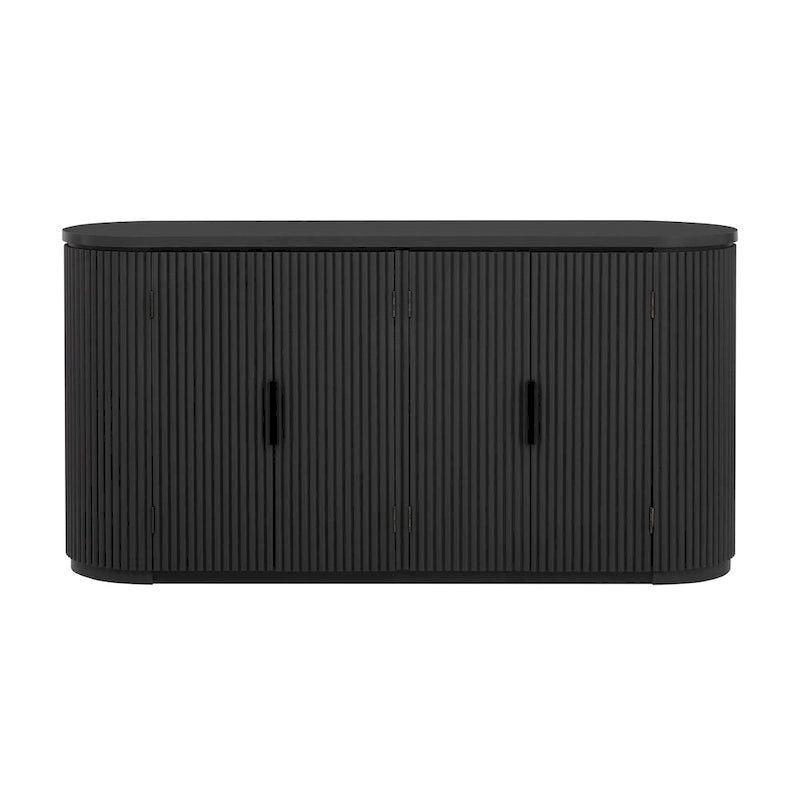 Vertical Striped Door Storage Cabinet with Metal Handles, Adjustable, Suitable for Study, Entryway and Living Room