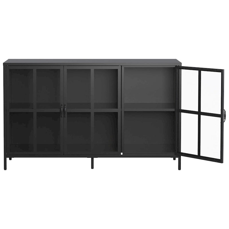 Sideboard Buffet Cabinet with Storage Steel Storage Cabinet ,Adjustable Feet,Glass Doors,Large Capacity Organizer