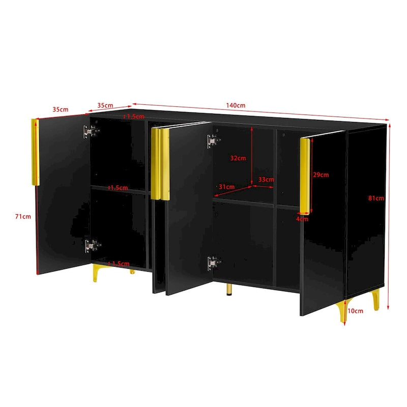 55 Sideboard Storage Cabinet with Adjustable Shelves, Glossy Finish