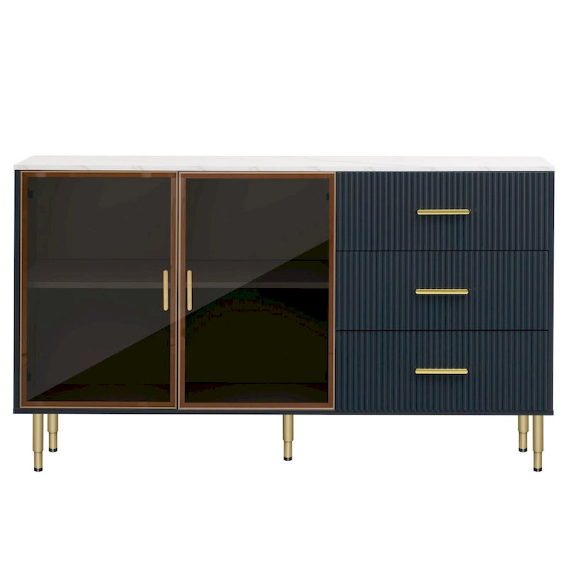 Modern Sideboard with Metal Legs and Handles - 60W x 16D x 36H