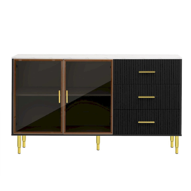 Modern Sideboard with Metal Legs and Handles - 60W x 16D x 36H