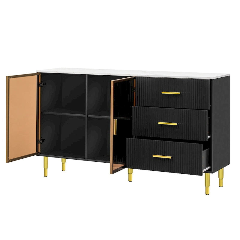 Modern Sideboard with Metal Legs and Handles - 60W x 16D x 36H