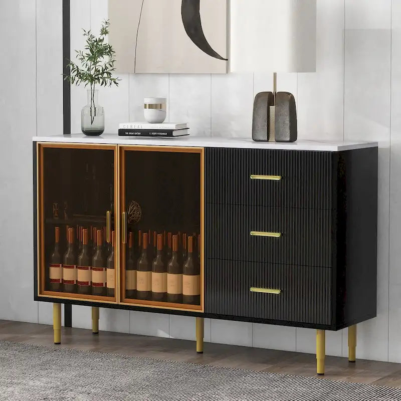 Modern Sideboard with Metal Legs and Handles - 60W x 16D x 36H