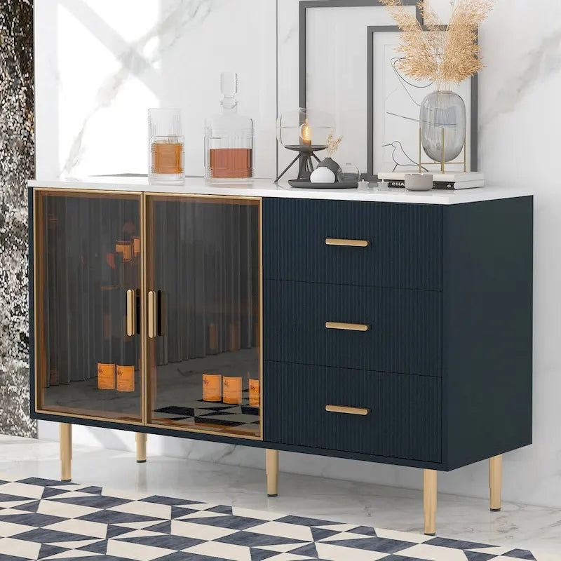 Modern Sideboard with Metal Legs and Handles - 60W x 16D x 36H