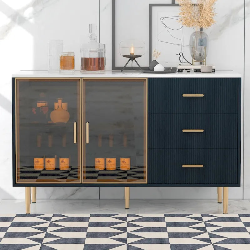 Modern Sideboard with Metal Legs and Handles - 60W x 16D x 36H