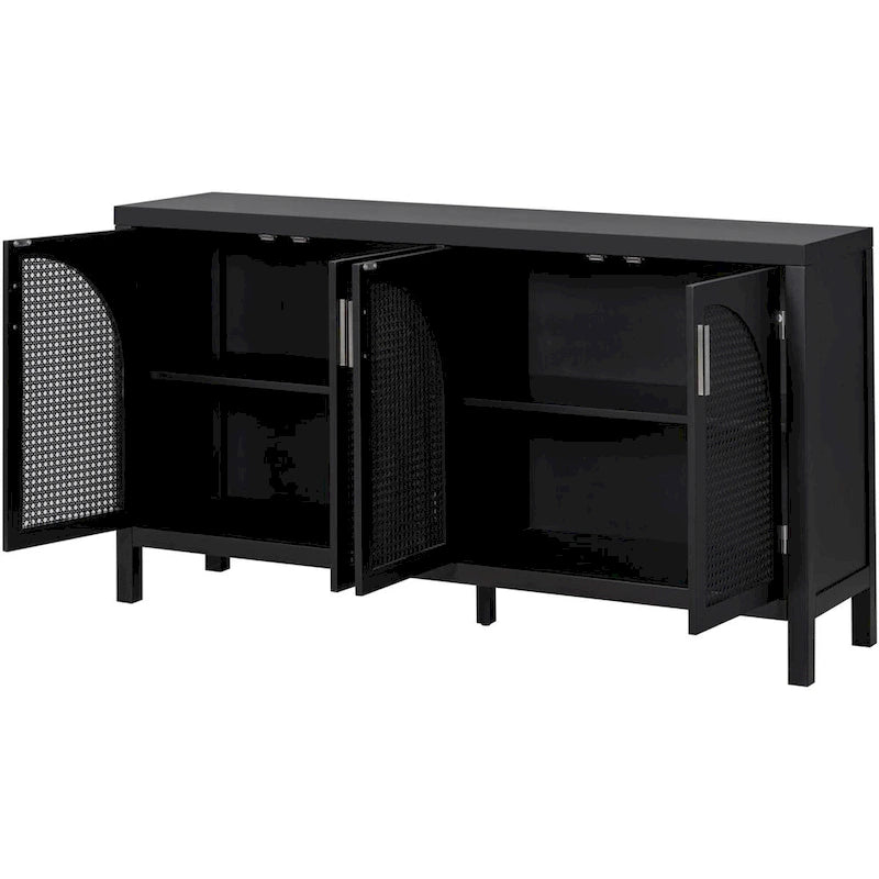 Sideboard with Artificial Rattan Door and Metal Handles - 47.2L x 11.8W x 31.5H