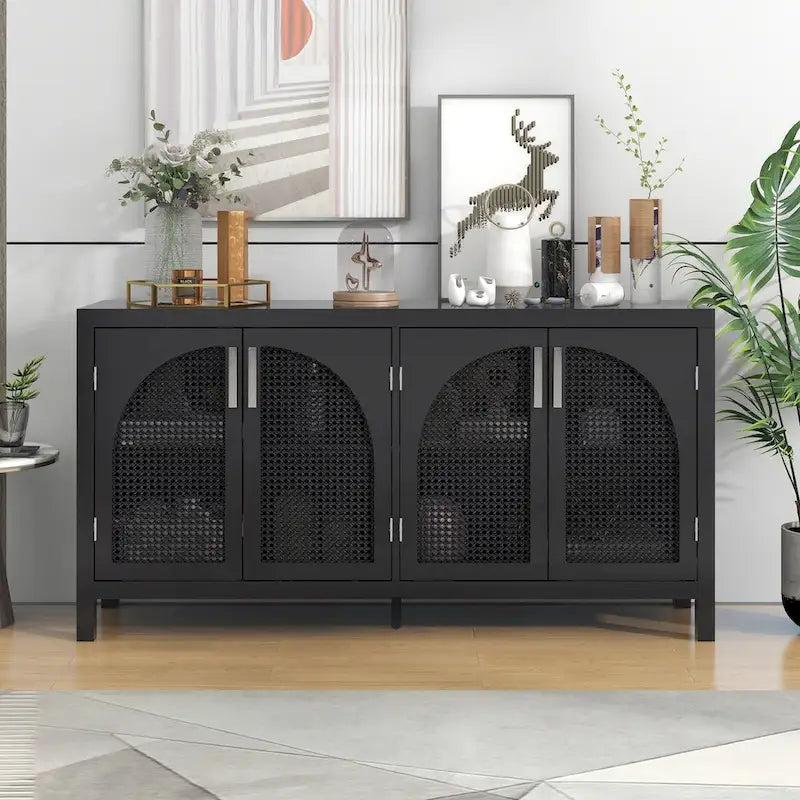 Sideboard with Artificial Rattan Door and Metal Handles - 47.2L x 11.8W x 31.5H
