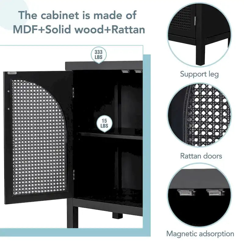 Sideboard with Artificial Rattan Door and Metal Handles - 47.2L x 11.8W x 31.5H