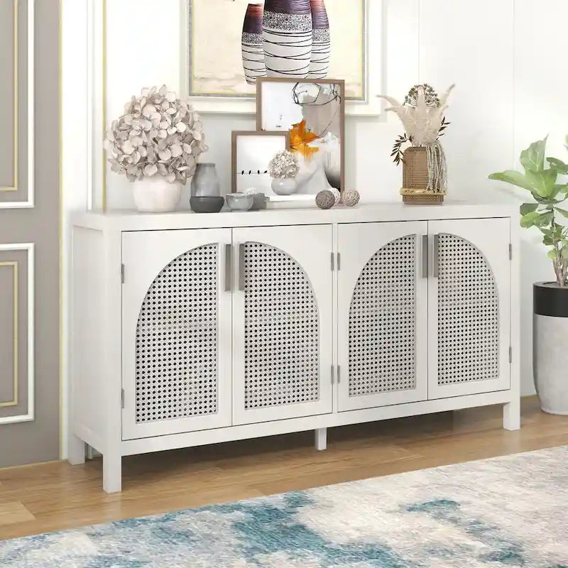 Sideboard with Artificial Rattan Door and Metal Handles - 47.2L x 11.8W x 31.5H