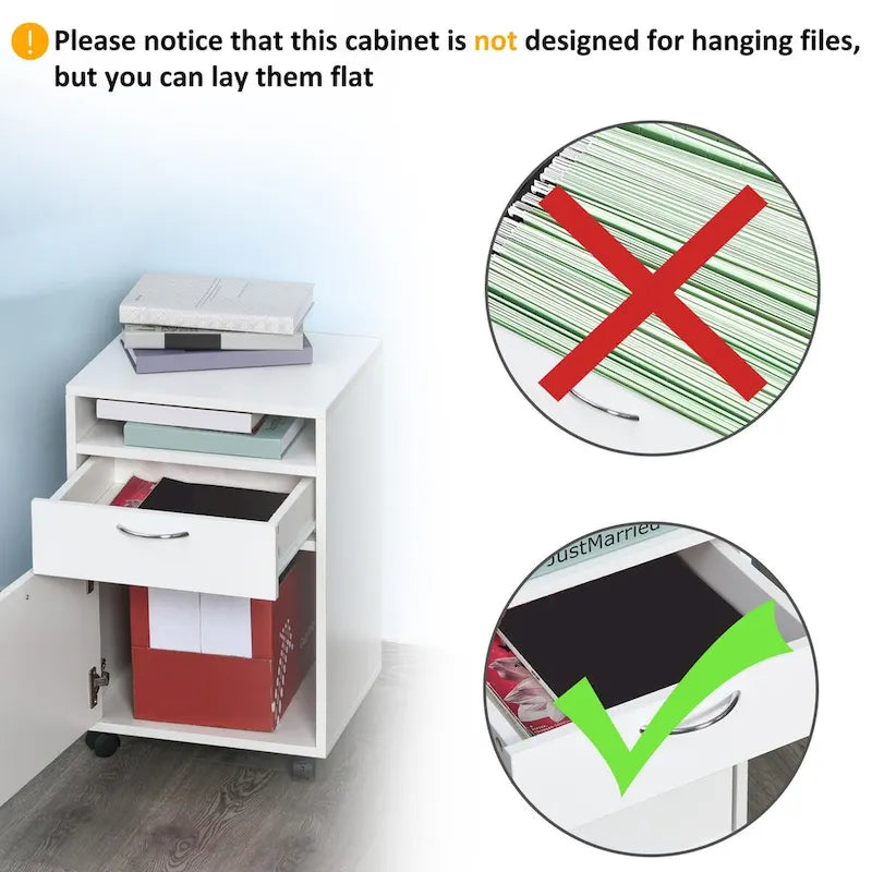 Modern Mobile Storage Cabinet with 1 Shelf,1 Drawer and 1Cabinet,Printer Stand with Castors