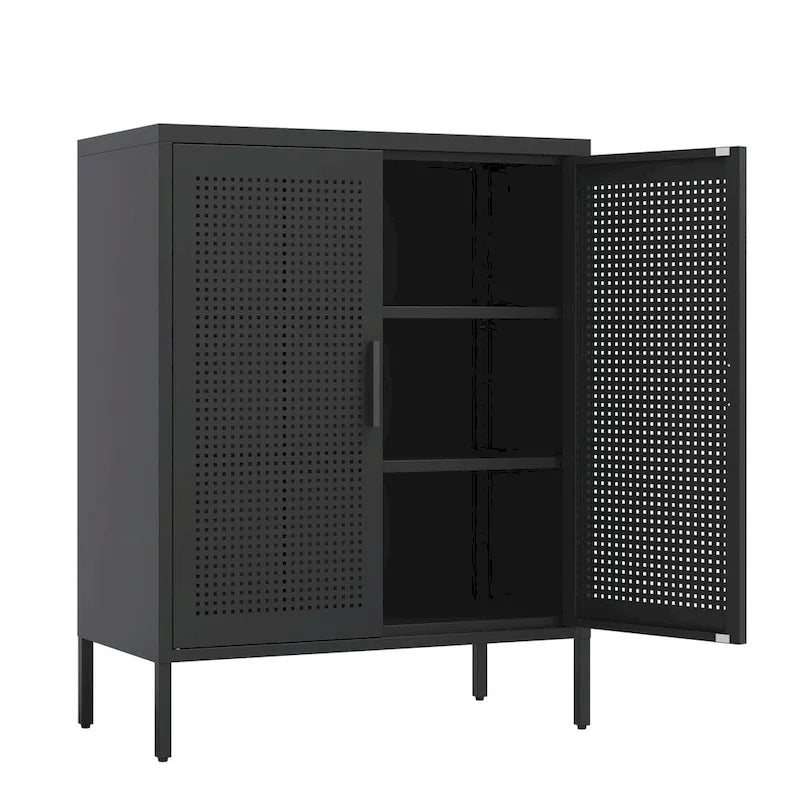 Steel Lockable Garage Storage Cabinet with 2 Doors and 2 Adjustable Shelves