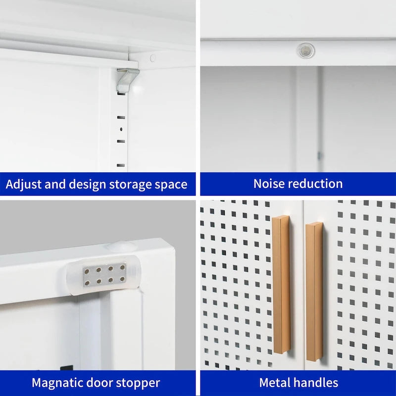 Steel Lockable Garage Storage Cabinet with 2 Doors and 2 Adjustable Shelves