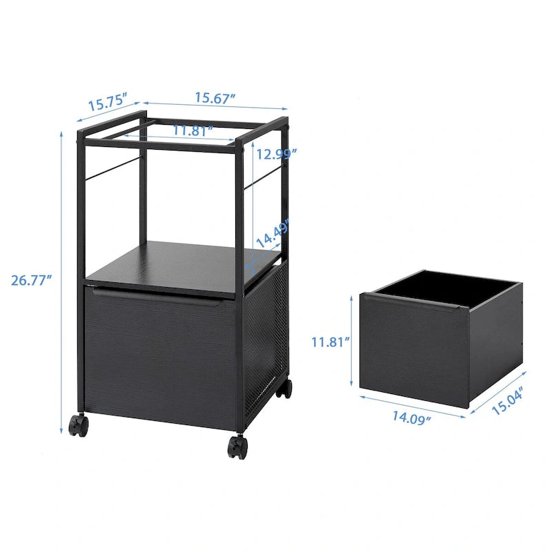 Mobile Vertical File Cabinet with Filing Holders, Printer Stand with Open Storage Shelf, fits A4 or Letter Size for Home Office