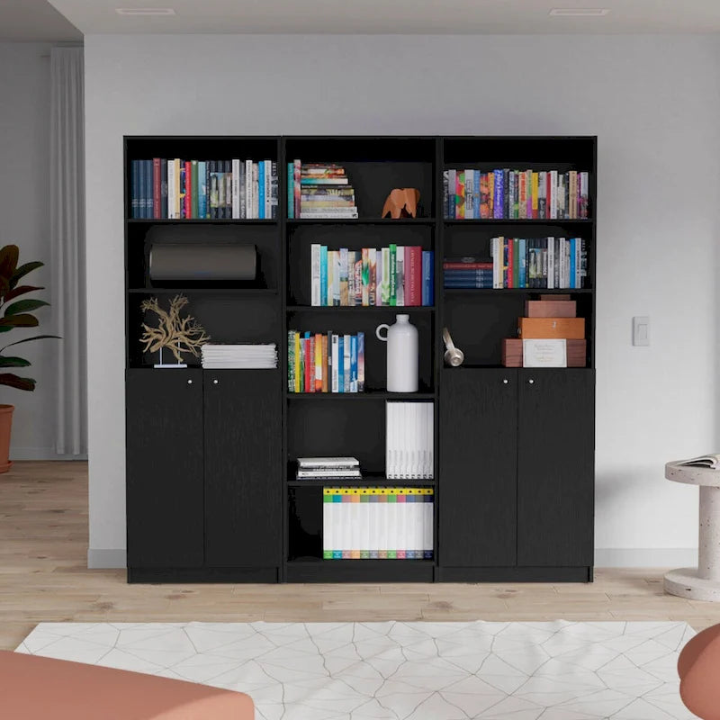 Kenyon 74 Wide 5-Shelf Double Cabinet Bookcase Set of 3