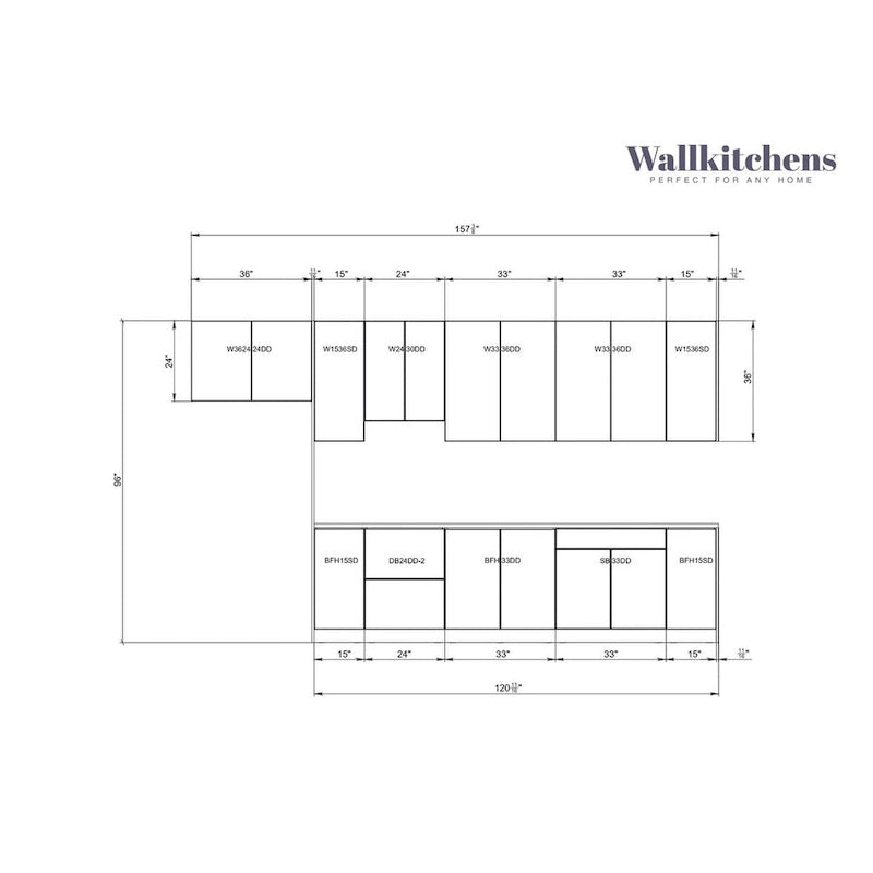 Kitchen Timeless Collection White Gloss Color Base Size 13Ft Wide - 157x24