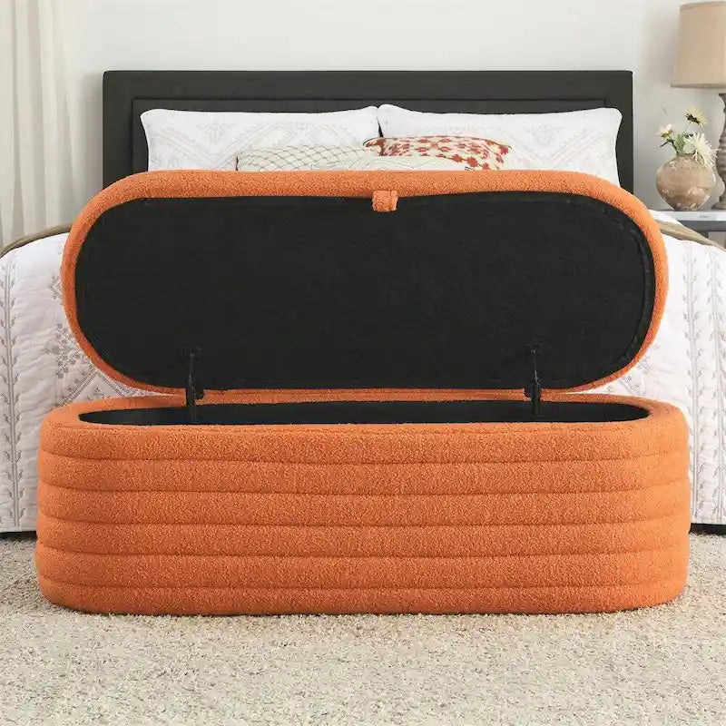Storage Ottoman Bench Upholstered Storage Bench End of Bed Stool w/Safety Hinge
