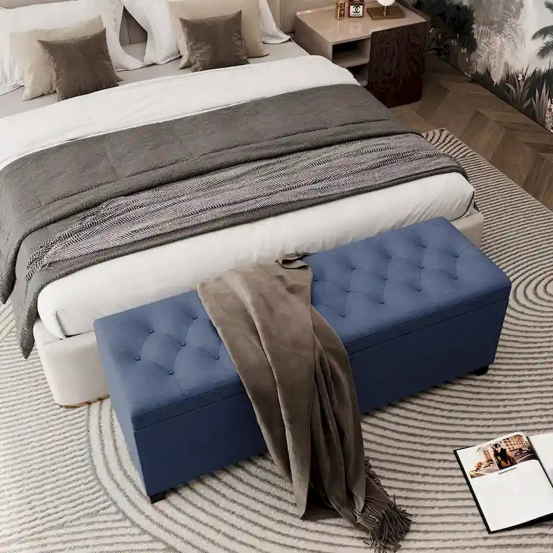 55.3 Inch Extra Long Storage Ottoman Entryway Bench with Flip Top Storage Chest with Padded Seat Bed End Stool for Hallway