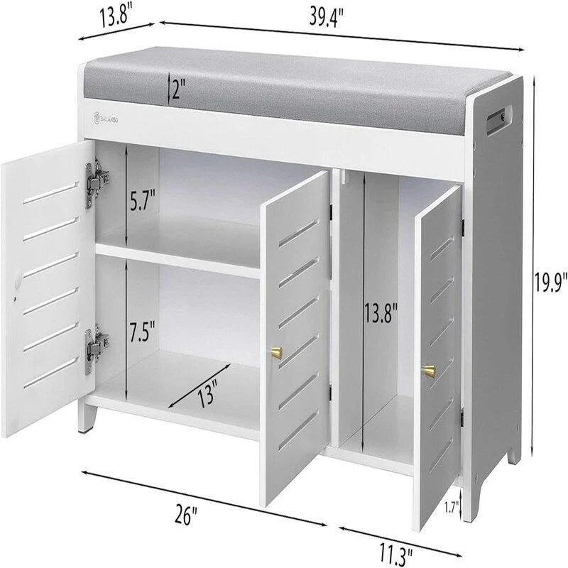 Shoe Storage Bench Shoe Cabinet - 13.7D x 39.4W x 19.9H