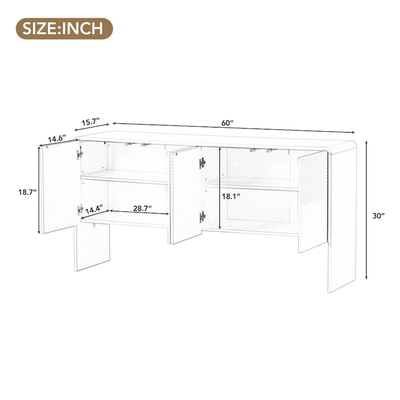 Minimalist Style 60 Inch Large Sideboard with 4 Doors