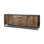 Alvin Brown Solid Wood With Black Metal Frame 3 Drawer 2 Cabinet Door Sideboard - 82.0L x 20.0W x 30.0H