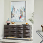Wooden Geometric 1 Shelf and 2 or 4 Doors Cabinet - Brown - Roche River Decor