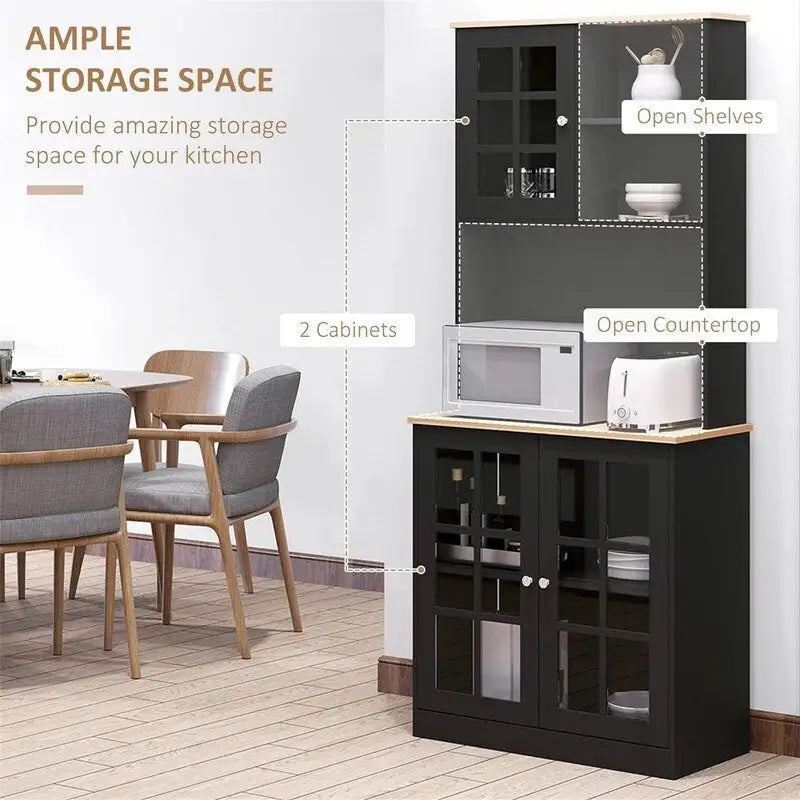 Kitchen Buffet with Hutch, Storage Pantry - 14.5D x 31.5W x 72H