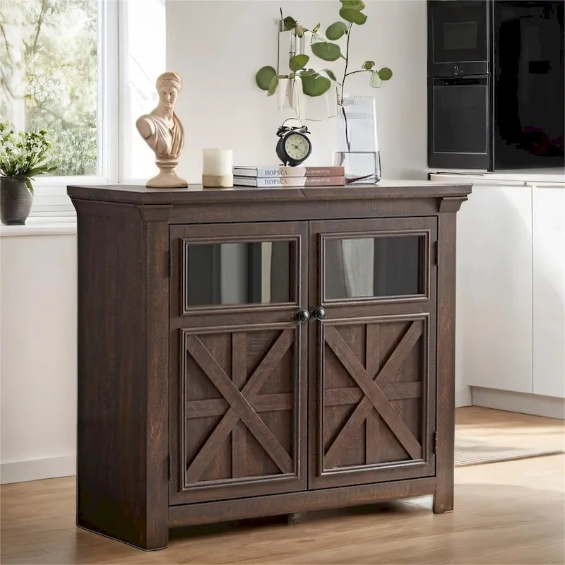 Wood Buffet Cabinet with 2 Doors and Metal Handle