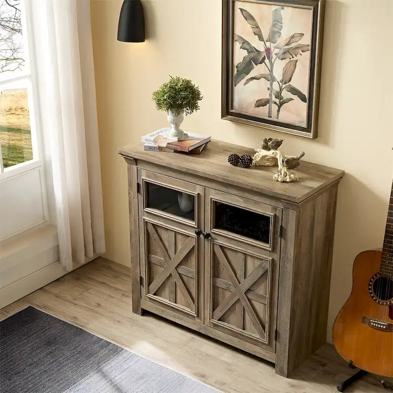 Wood Buffet Cabinet with 2 Doors and Metal Handle
