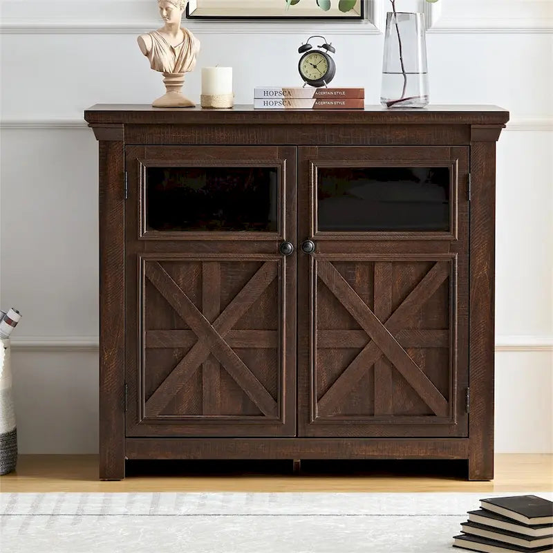 Wood Buffet Cabinet with 2 Doors and Metal Handle