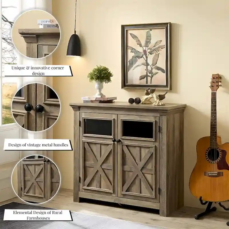 Wood Buffet Cabinet with 2 Doors and Metal Handle