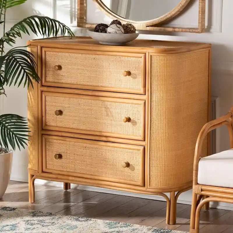 Radenza Bohemian Light Honey Rattan 3-Drawer Storage Cabinet
