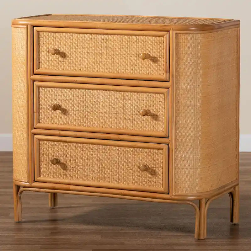 Radenza Bohemian Light Honey Rattan 3-Drawer Storage Cabinet
