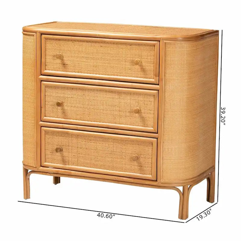 Radenza Bohemian Light Honey Rattan 3-Drawer Storage Cabinet