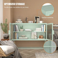 Tempered Glass Cabinet with 2 Fluted Glass Doors Adjustable Shelf U-shaped Leg free Enclosed Cupboard for Kitchen Living Room