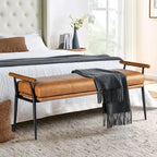 Glitzhome 48.5W Modern Upholstered Bench with Wooden Arms and Metal Legs