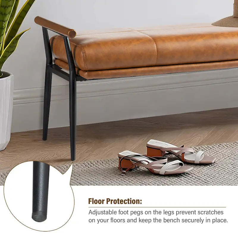 Glitzhome 48.5W Modern Upholstered Bench with Wooden Arms and Metal Legs