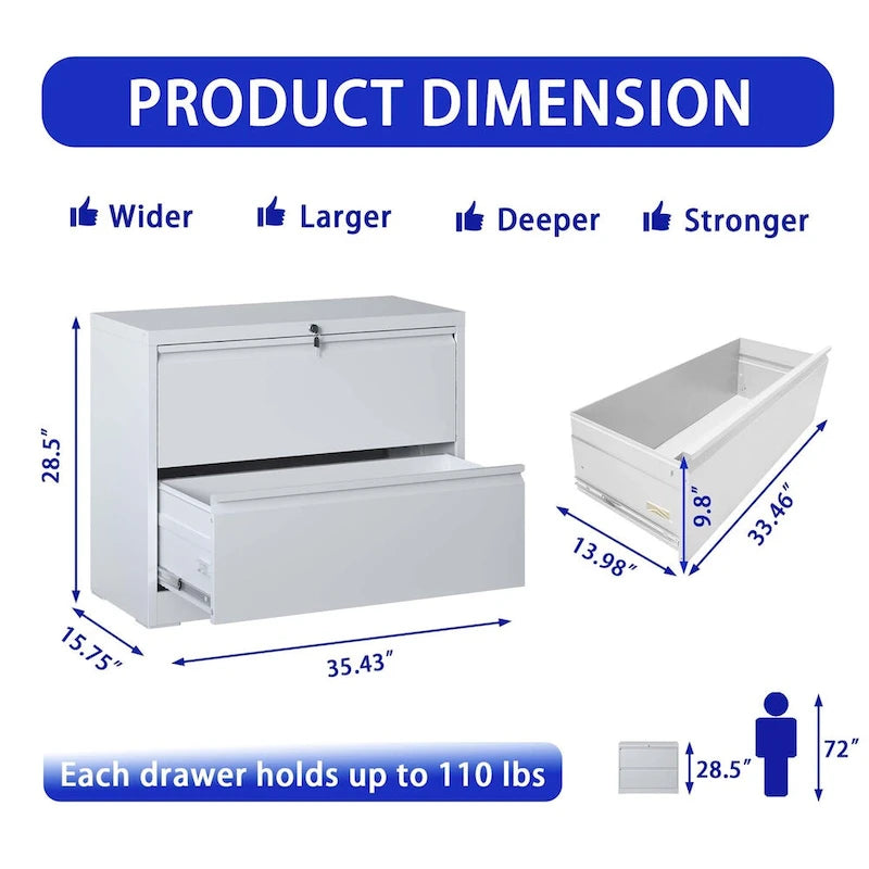 Lateral File Cabinet 2 Drawer,Filing Cabinet with Lock, Lockable File Cabinet for Home Office
