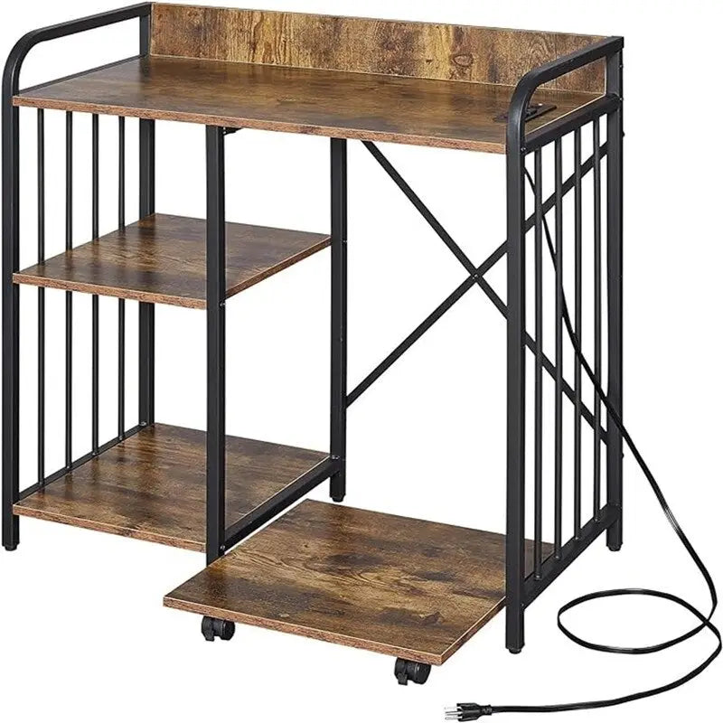 Printer Stand,3-Tier Lateral Office Filing Shelves with Socket and USB Charging Port - 31 x 15.7 x 33.8 inches