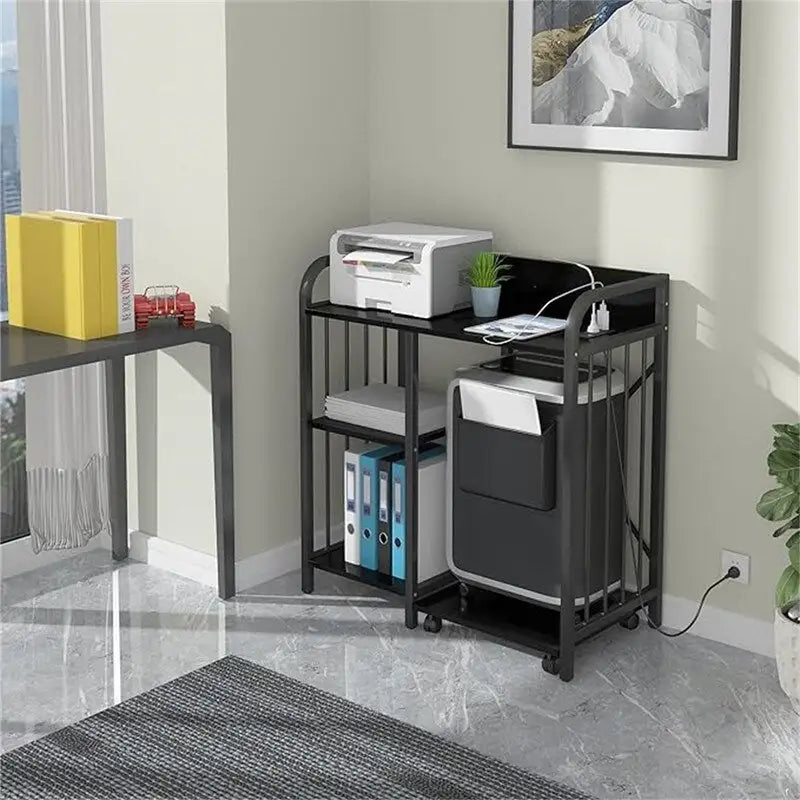 Printer Stand,3-Tier Lateral Office Filing Shelves with Socket and USB Charging Port - 31 x 15.7 x 33.8 inches