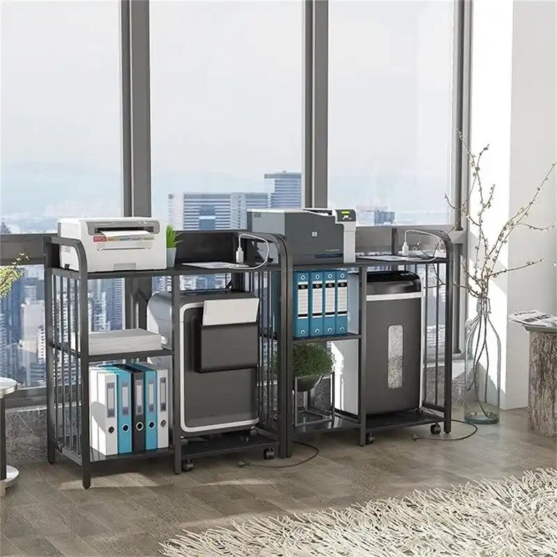 Printer Stand,3-Tier Lateral Office Filing Shelves with Socket and USB Charging Port - 31 x 15.7 x 33.8 inches
