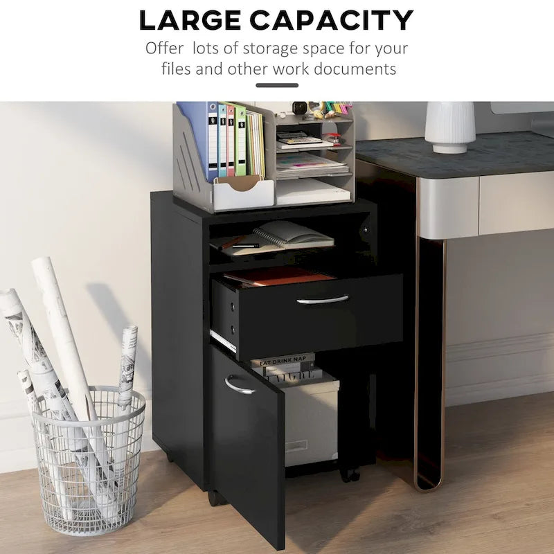 Modern Mobile Storage Cabinet with 1 Shelf,1 Drawer and 1 Cabinet, Printer Stand with Castors